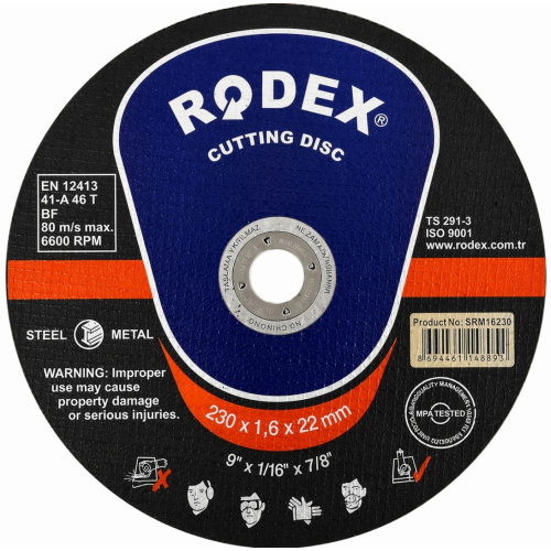 Диск отрезной по металлу Rodex, 230×1,6×22,2 мм