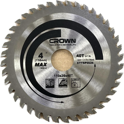 Диск пильный по дереву Crown CTTSP0026, 110×20 мм, 40 зубьев